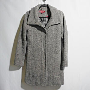 Merona Target Wool Blend Herringbone Tweed Pea Coat Black‎ White Womens S Office